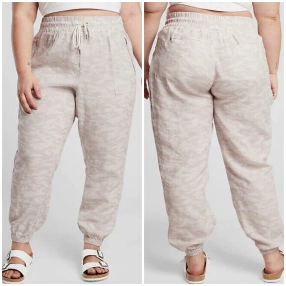 Athleta Cabo Tide Linen Jogger Pant Neutral Camo 22 - Picture 1 of 10